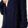 Pocketed Knitted Patterned Long Cardigan Navy Blue - الصورة 4