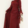 Floral Appliqué Cape-Style Evening Gown Burgundy