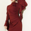 Floral Appliqué Cape-Style Evening Gown Burgundy - الصورة 2