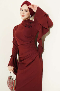Alternative view of Floral Appliqué Cape-Style Evening Gown Burgundy