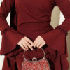 Floral Appliqué Cape-Style Evening Gown Burgundy - الصورة 4