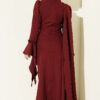 Floral Appliqué Cape-Style Evening Gown Burgundy - الصورة 3