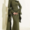 Floral Appliqué Cape-Style Evening Gown Khaki