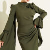 Floral Appliqué Cape-Style Evening Gown Khaki - Imagen 2