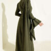 Floral Appliqué Cape-Style Evening Gown Khaki - Imagen 3