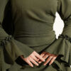 Floral Appliqué Cape-Style Evening Gown Khaki - Imagen 4
