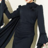 ⁦Floral Appliqué Cape-Style Evening Gown Navy Blue⁩ - الصورة ⁦2⁩