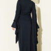 ⁦Floral Appliqué Cape-Style Evening Gown Navy Blue⁩ - الصورة ⁦3⁩