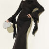 Floral Appliqué Cape-Style Evening Gown Black