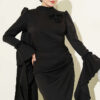 Floral Appliqué Cape-Style Evening Gown Black - Afbeelding 2