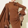 Floral Appliqué Cape-Style Evening Gown Tan - immagine 2