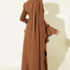 Floral Appliqué Cape-Style Evening Gown Tan - immagine 3