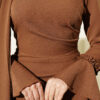 Floral Appliqué Cape-Style Evening Gown Tan - immagine 4
