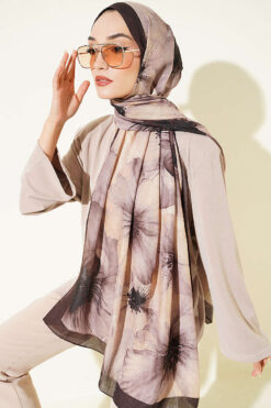 Alternative view of Floral Patterned Bamboo Knit Shawl Dark Brown