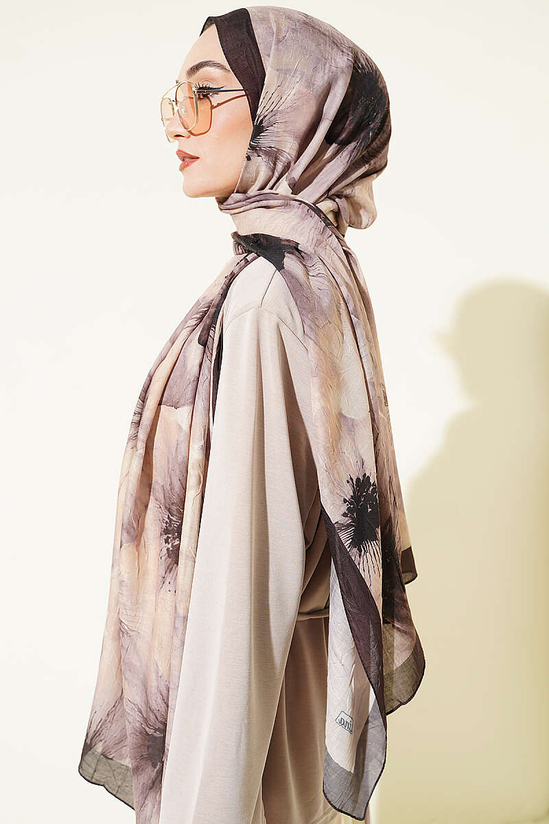 Floral Patterned Bamboo Knit Shawl Dark Brown - Image 3