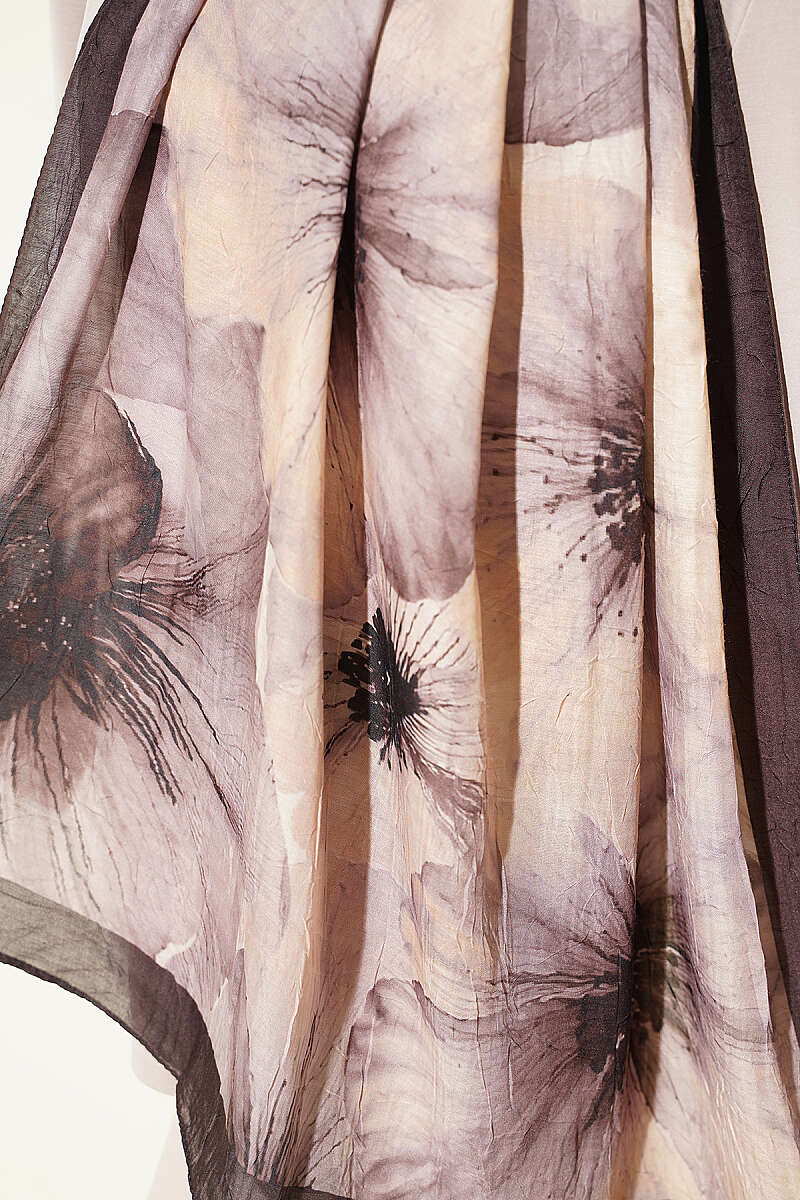 Floral Patterned Bamboo Knit Shawl Dark Brown - Image 4