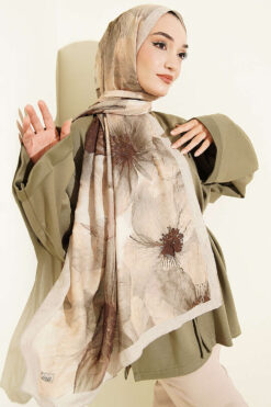 Alternative view of Floral Patterned Bamboo Knit Shawl Beige