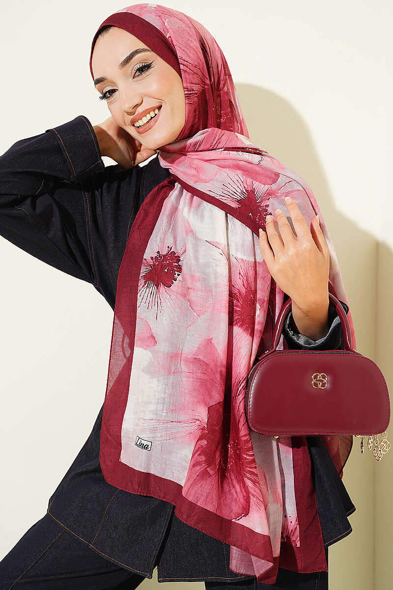 Floral Patterned Bamboo Knit Shawl Burgundy