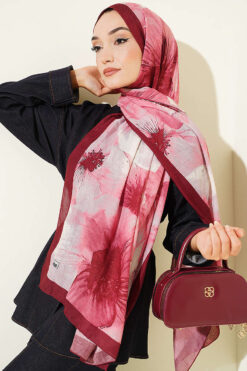 Alternative view of Floral Patterned Bamboo Knit Shawl Burgundy