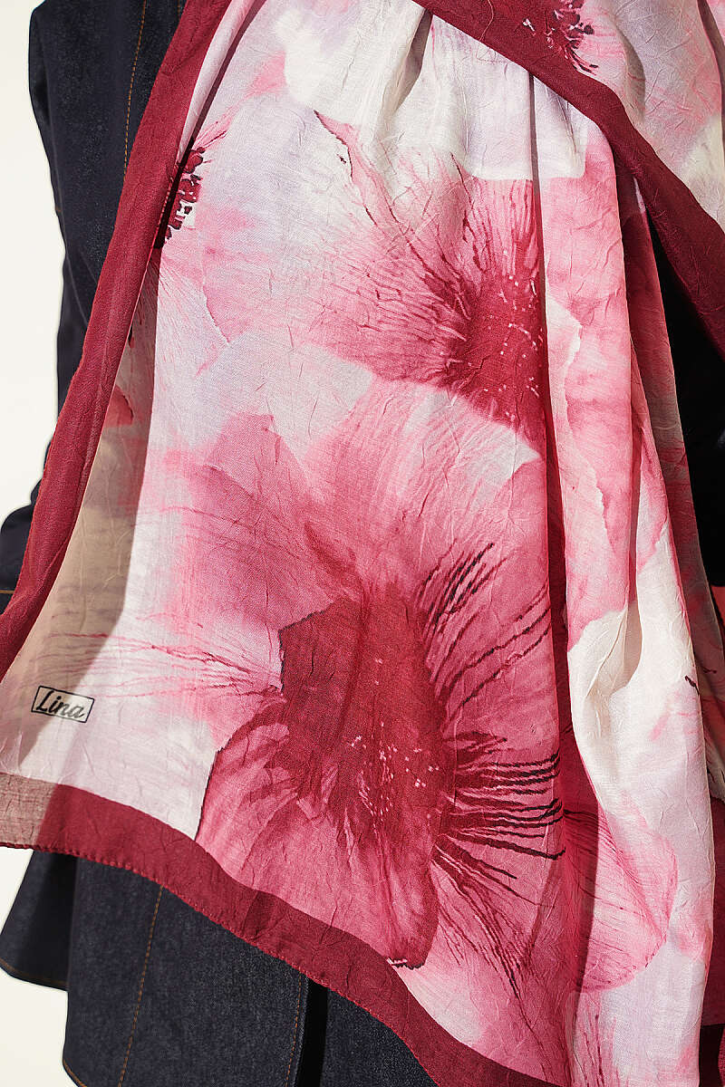 Floral Patterned Bamboo Knit Shawl Burgundy - immagine 4
