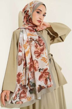 Floral Pattern Detailed Bamboo Crinkle Scarf Hazel