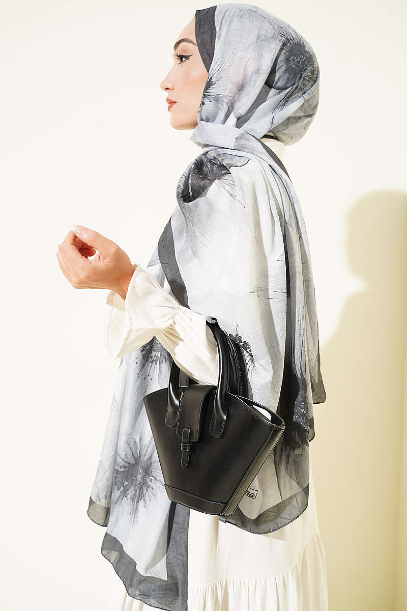 Floral Patterned Bamboo Knit Shawl Smoke - Image 3