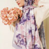 Floral Pattern Detailed Bamboo Crinkle Scarf Grey - Imagen 5