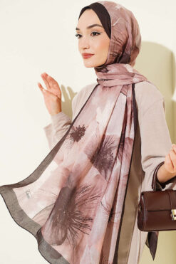 Alternative view of Floral Patterned Bamboo Knit Shawl Chestnut