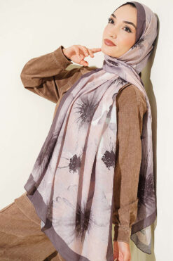 Alternative view of Floral Patterned Bamboo Knit Shawl Mink