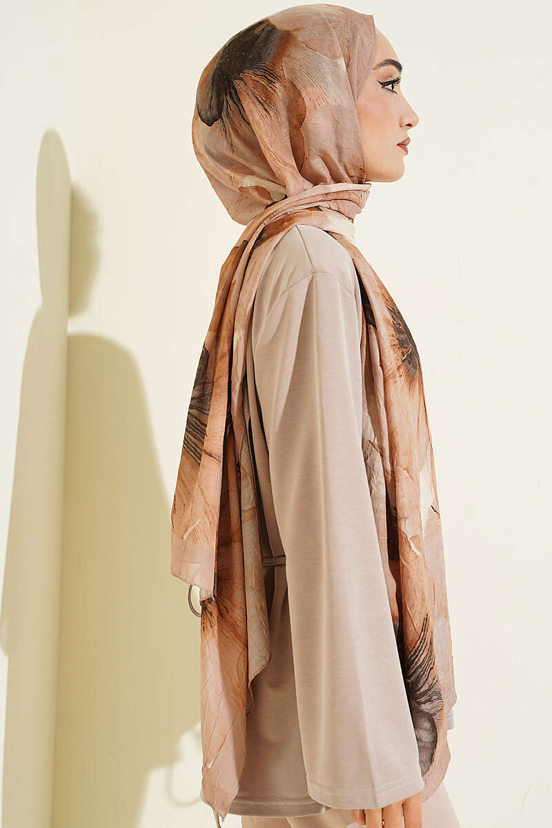 Floral Patterned Bamboo Knit Shawl Sand Beige - Image 3