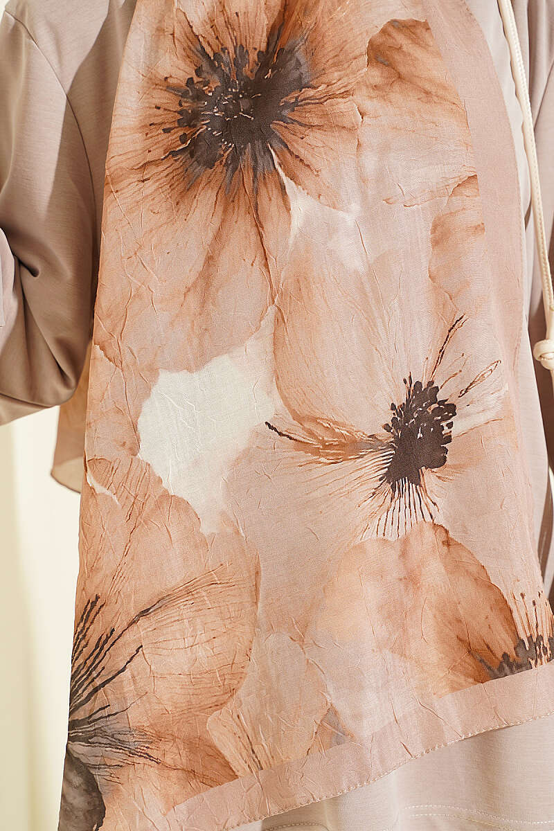 Floral Patterned Bamboo Knit Shawl Sand Beige - Image 4