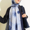 Floral Patterned Bamboo Knit Shawl Navy Blue - immagine 2