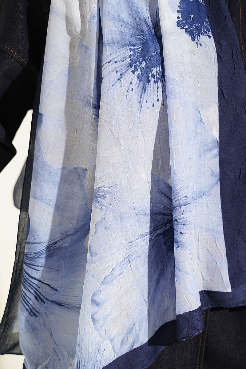 Floral Patterned Bamboo Knit Shawl Navy Blue - immagine 4
