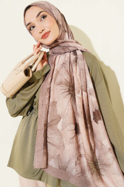 Alternative view of Floral Patterned Bamboo Knit Shawl Latte
