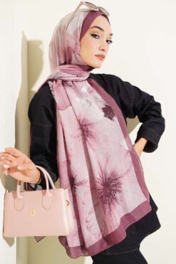 Alternative view of Floral Patterned Bamboo Knit Shawl Magenta