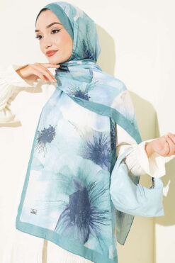Alternative view of Floral Patterned Bamboo Knit Shawl Mint