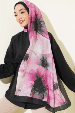 Alternative view of Floral Patterned Bamboo Knit Shawl Black