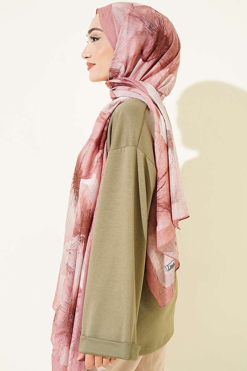 Floral Patterned Bamboo Knit Shawl Onion Skin - immagine 3
