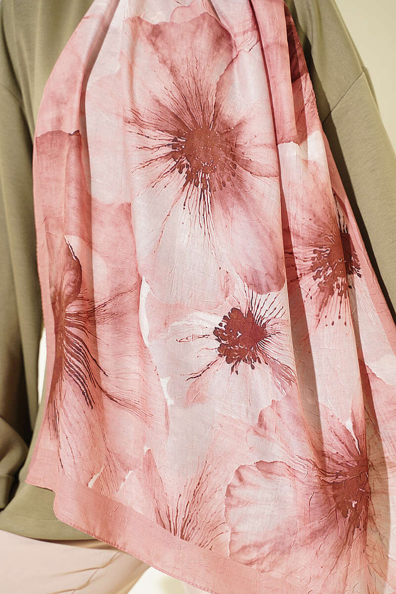 Floral Patterned Bamboo Knit Shawl Onion Skin - immagine 4