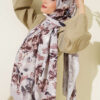 Floral Pattern Detailed Bamboo Crinkle Scarf Grey - Imagen 2