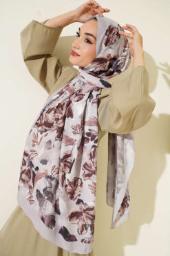 Alternative view of Floral Pattern Detailed Bamboo Crinkle Scarf Grey