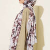 Floral Pattern Detailed Bamboo Crinkle Scarf Grey - Imagen 3