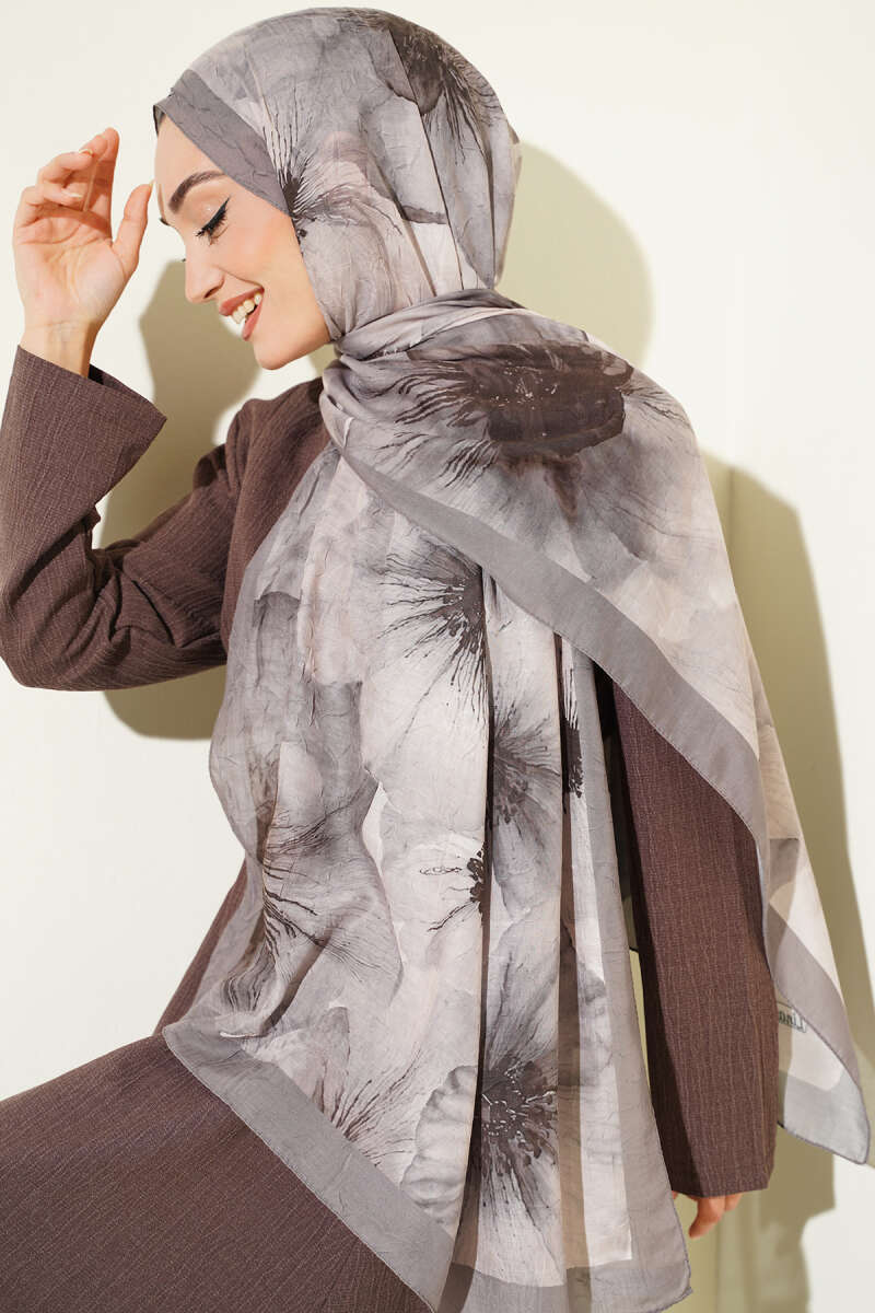 Floral Patterned Bamboo Knit Shawl Mink