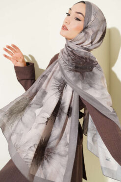 Alternative view of Floral Patterned Bamboo Knit Shawl Mink