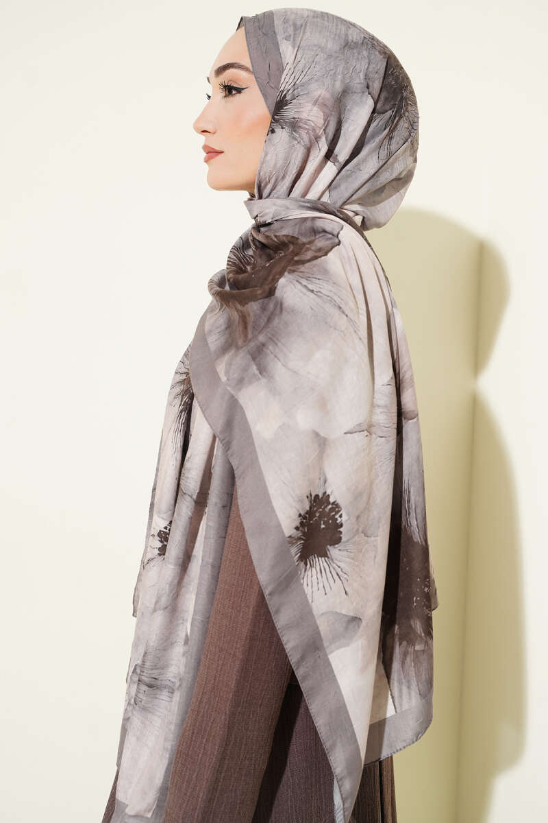 Floral Patterned Bamboo Knit Shawl Mink - Image 3