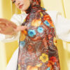 Floral Pattern French Silk Shawl Dark Brown - الصورة 2