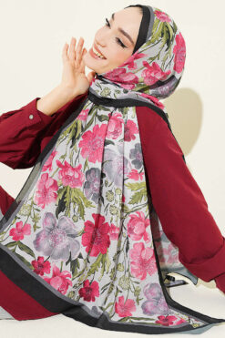 Floral Italian Chiffon Scarf Black