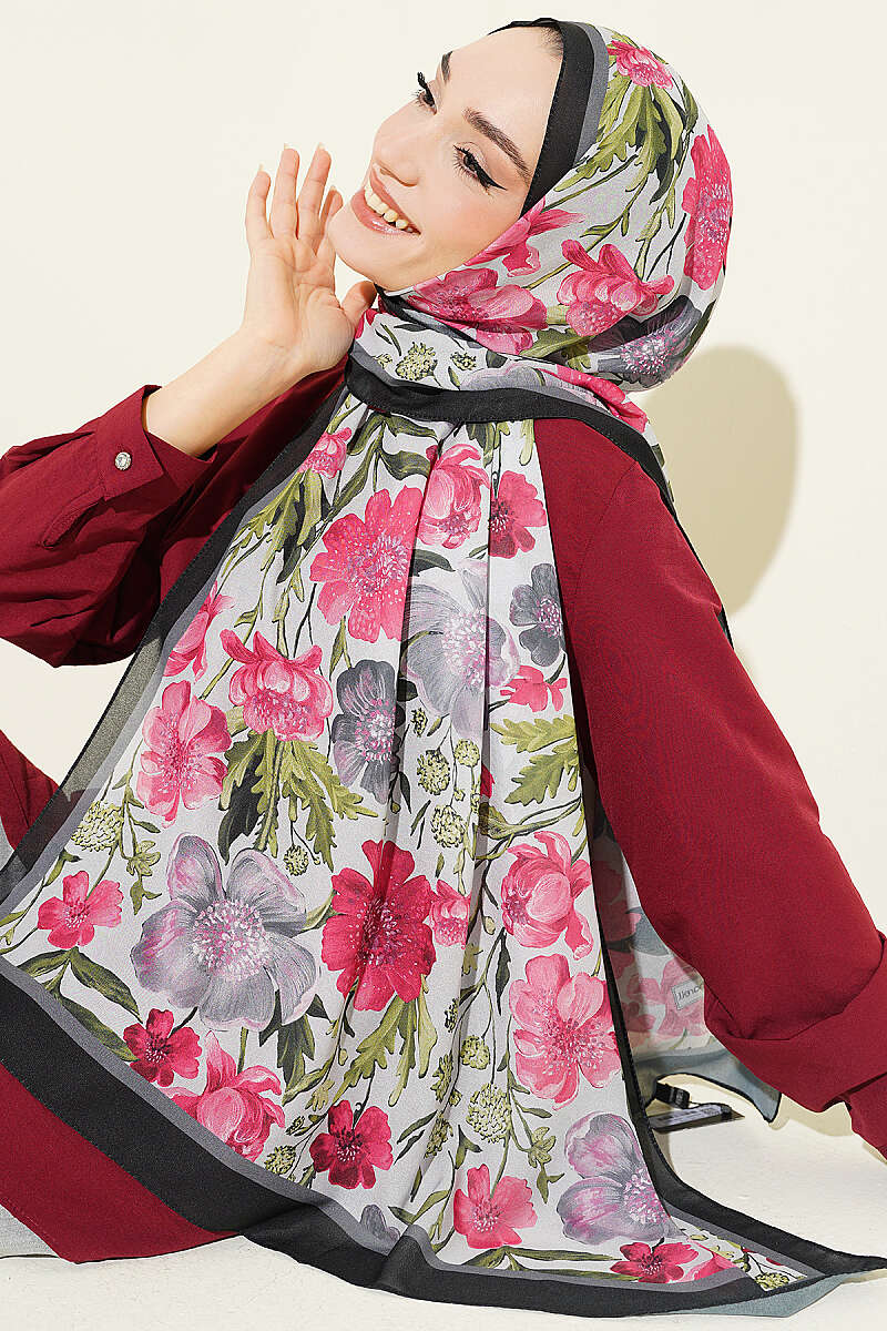 Floral Italian Chiffon Scarf Black