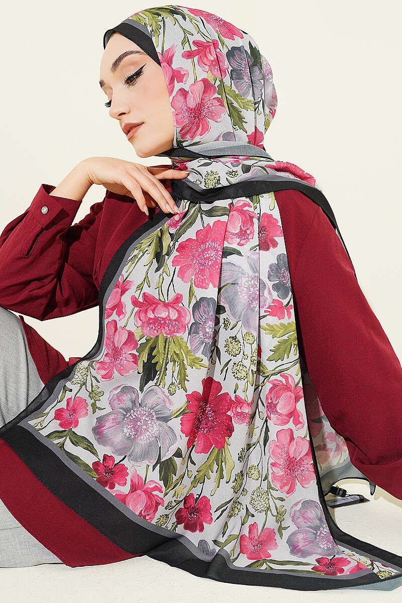 Floral Italian Chiffon Scarf Black - immagine 2