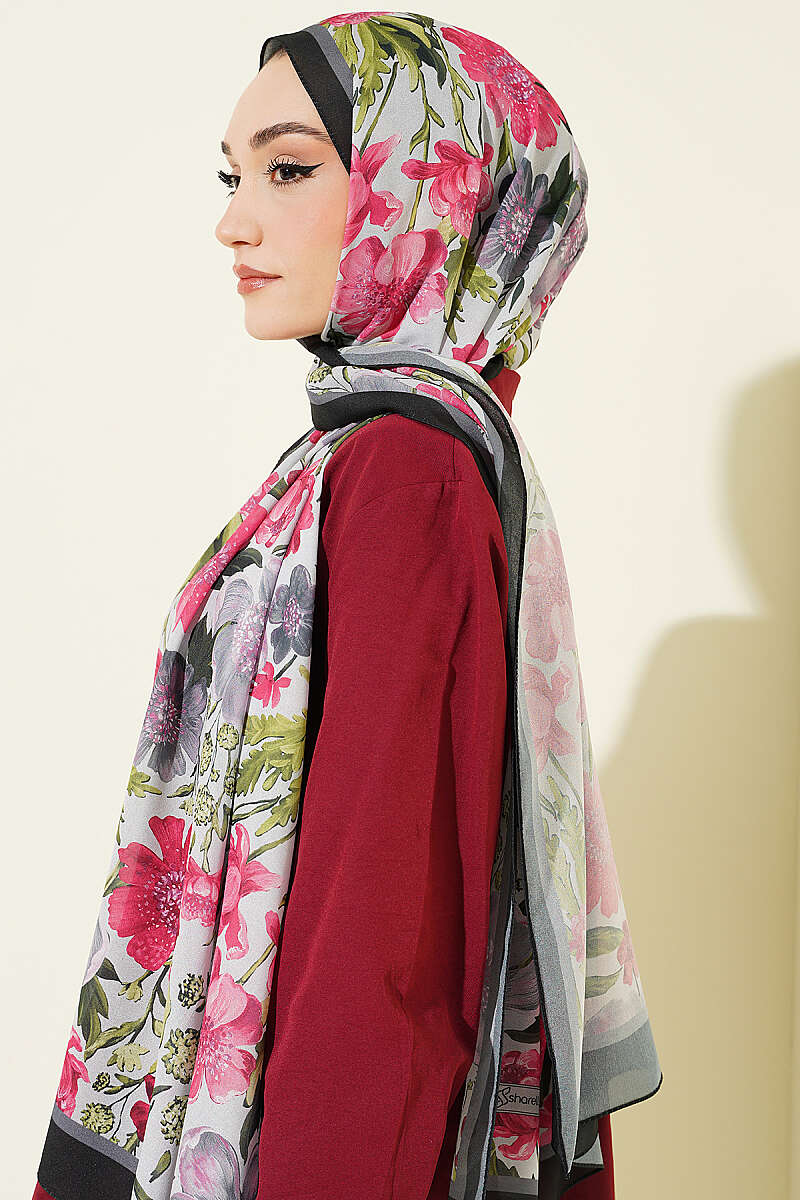 Floral Italian Chiffon Scarf Black - immagine 3